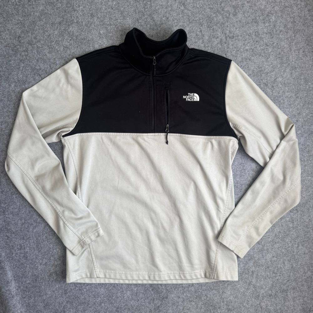 The North Face Mens Quarter Zip Pullover Fleece Size M Gray Black Colorblock
